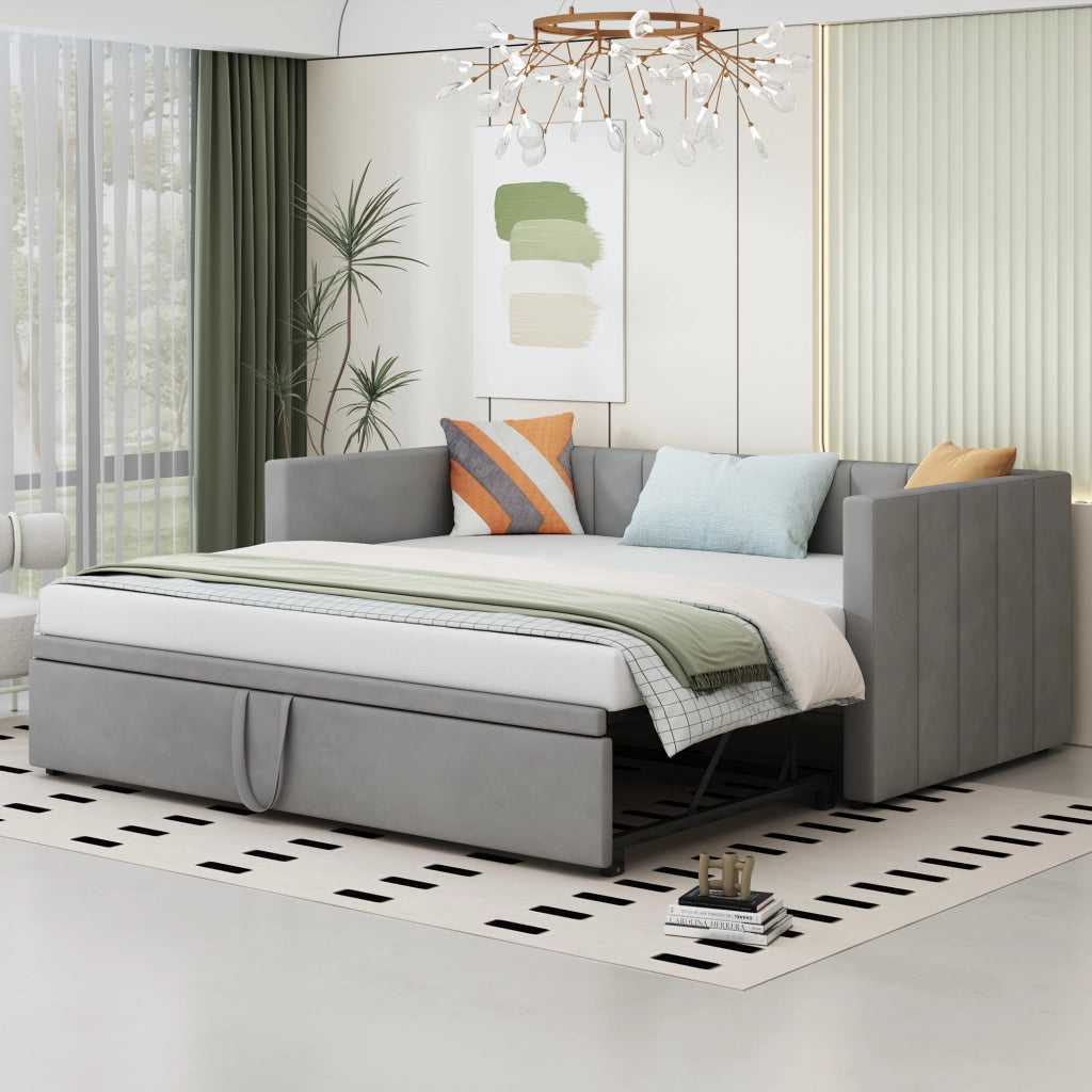 Letto poltrona estraibile in velluto grigio 180x200 cm