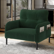 Poltrona singola in corduroy verde smeraldo con tasca laterale; 67 x 75 x 79 cm