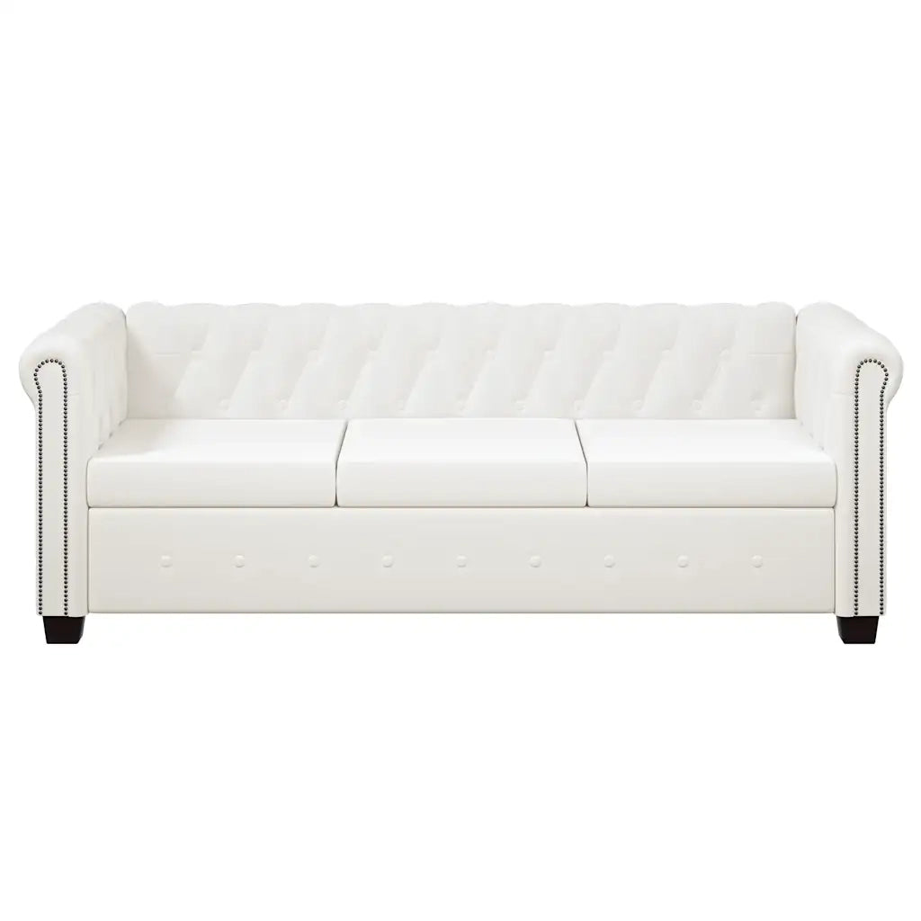 Divano Chesterfield a 3 Posti in Pelle Artificiale Bianco  cod mxl 42845