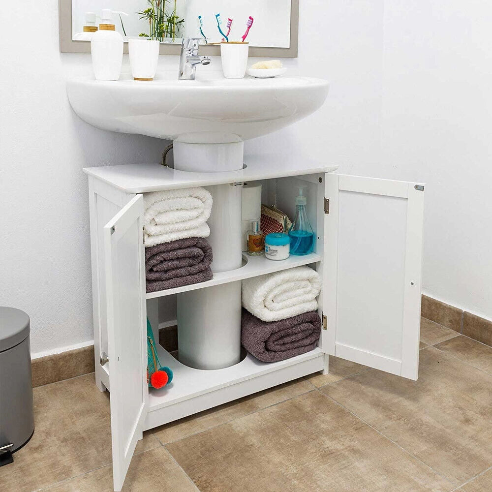 Mobile Bagno Sotto Lavabo Legno MDF Armadietto Mobiletto 2 Ante 60x30cm Bianco