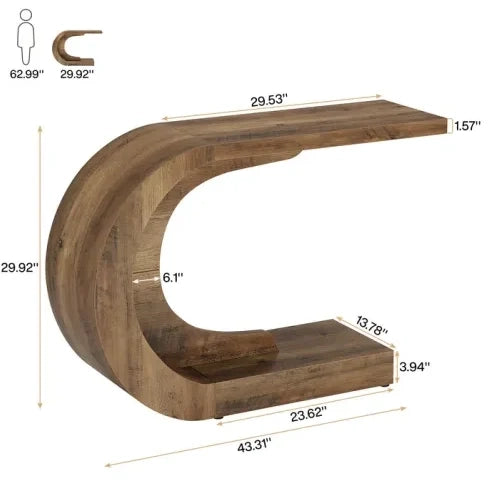 Tavolo consolle a C 110 x 35 x 75 cm in legno marrone rustico