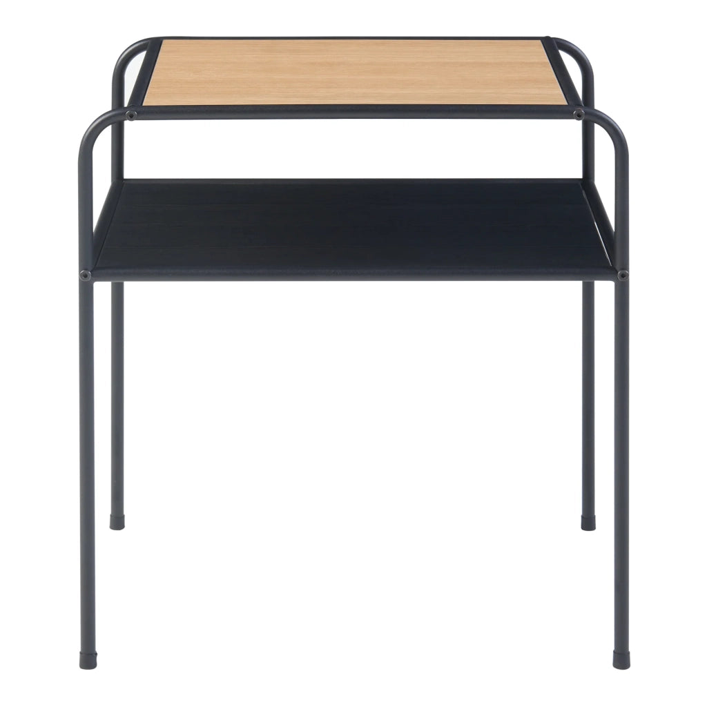 Tavolino con piano rettangolare e ripiano in metallo MDF 55 x 51 x 36 cm effetto rovere nero 03_0010918