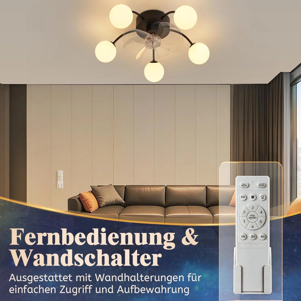 ZMH Ventilatore da Soffitto Silenzioso G9 con Luce Telecomando 6 Velocità per Sala da Pranzo Lampadina Non Inclusa
