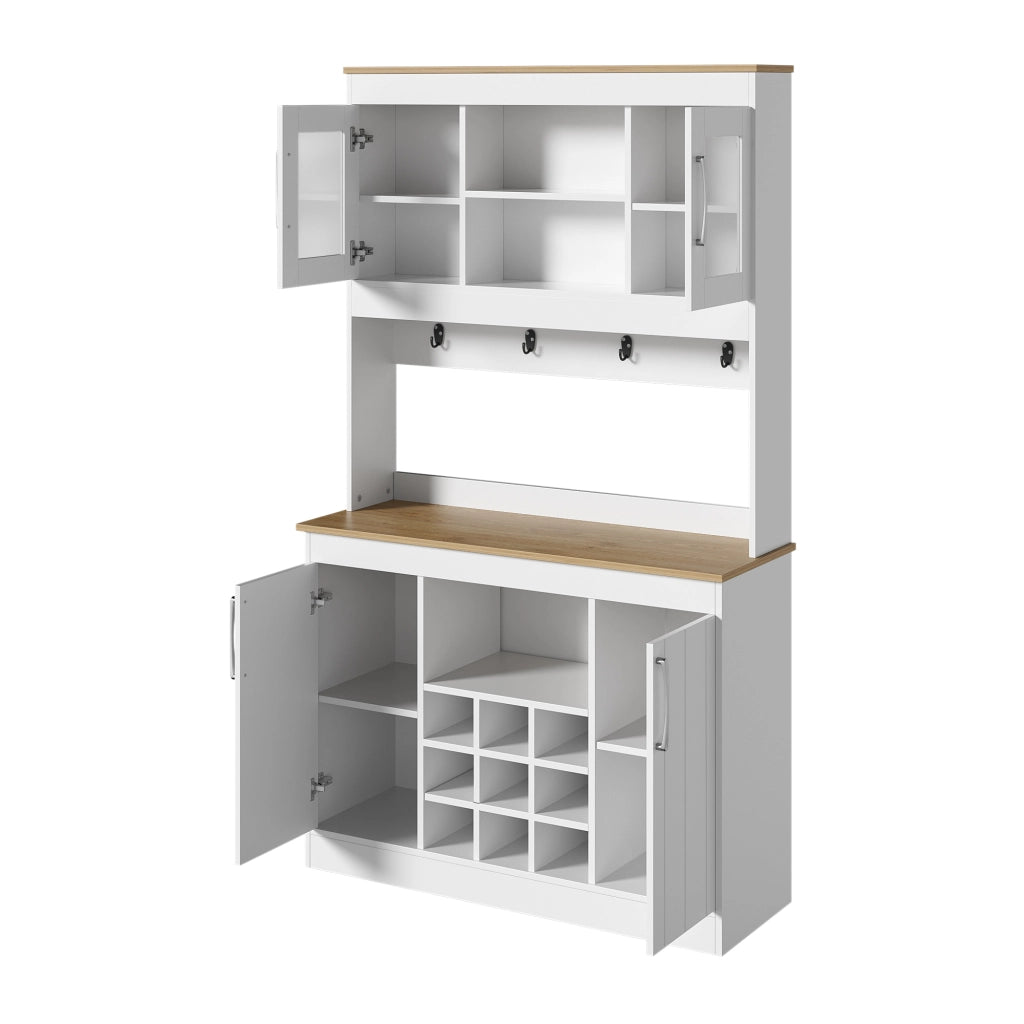 Buffet da Cucina con Alzata e Vetrine ¨C MINIMAL ¨C Legno, Ripiani, Vano Vino, 175 cm