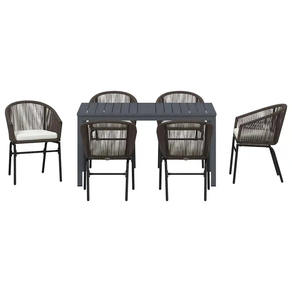 Set da Pranzo per Giardino 7 pcs Marrone polyrattan