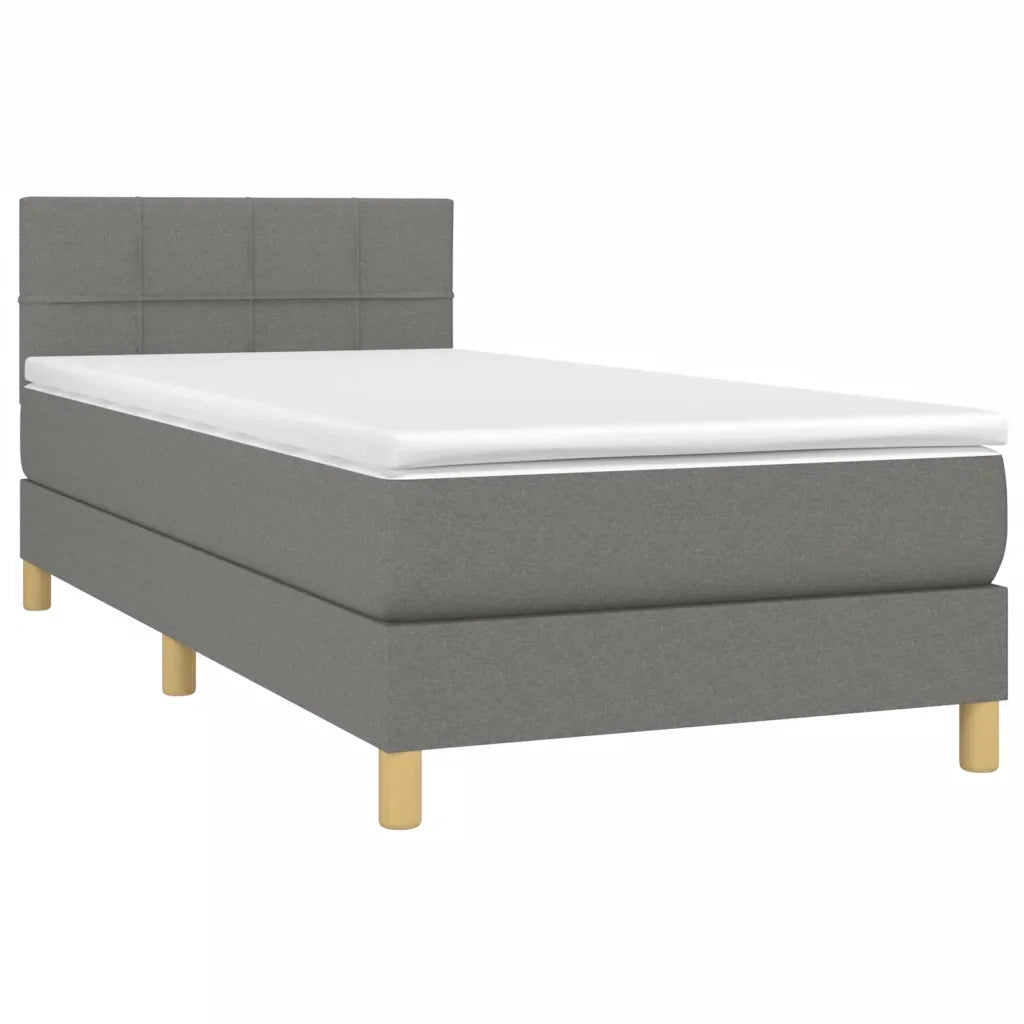 Letto a Molle Materasso e LED Grigio Scuro 100x200cm in Tessuto 3133694