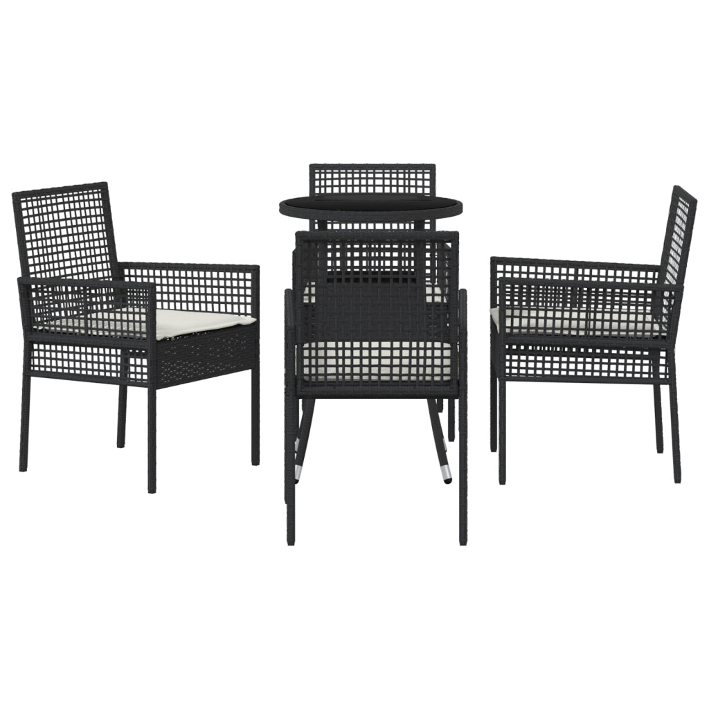 Set Pranzo Giardino 5 Pezzi Nero Polirattan