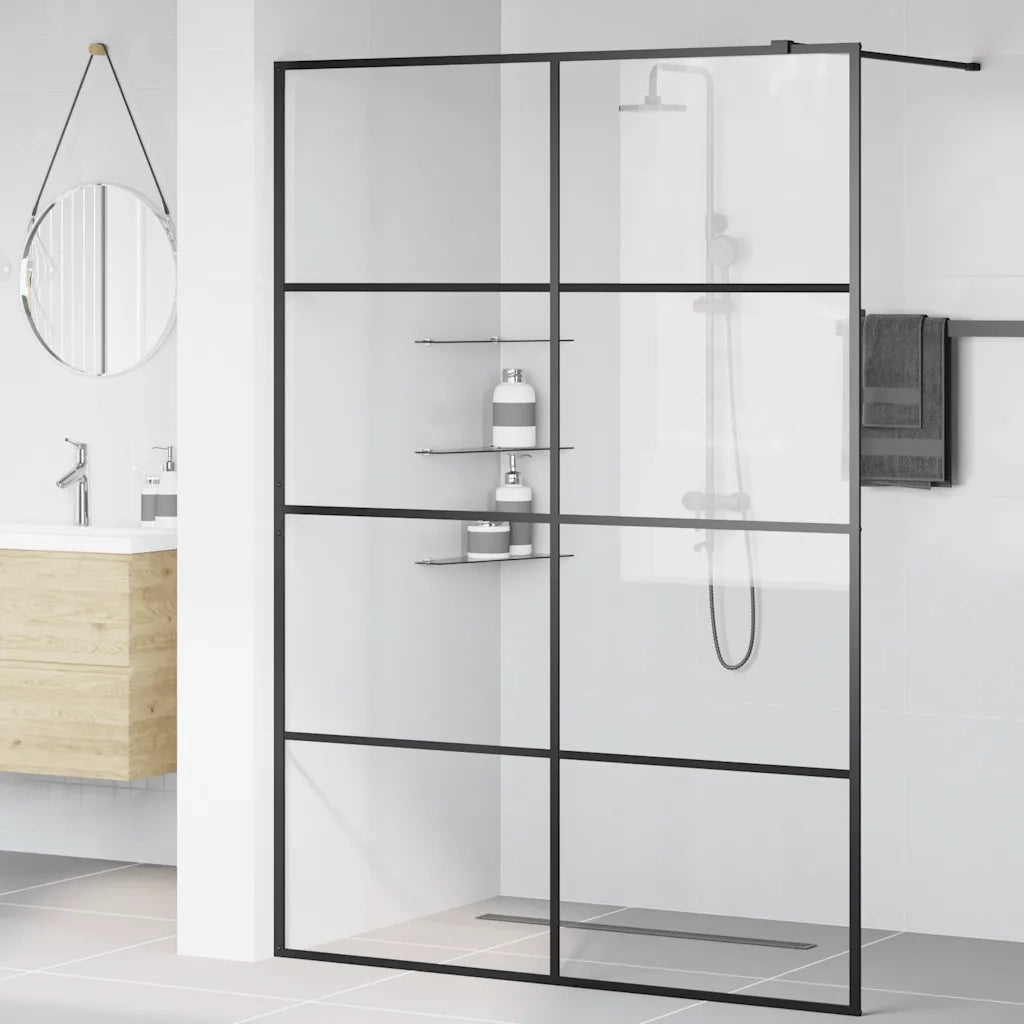 Parete Doccia Walk-in in Vetro Trasparente ESG 140x195cm Nera 151037