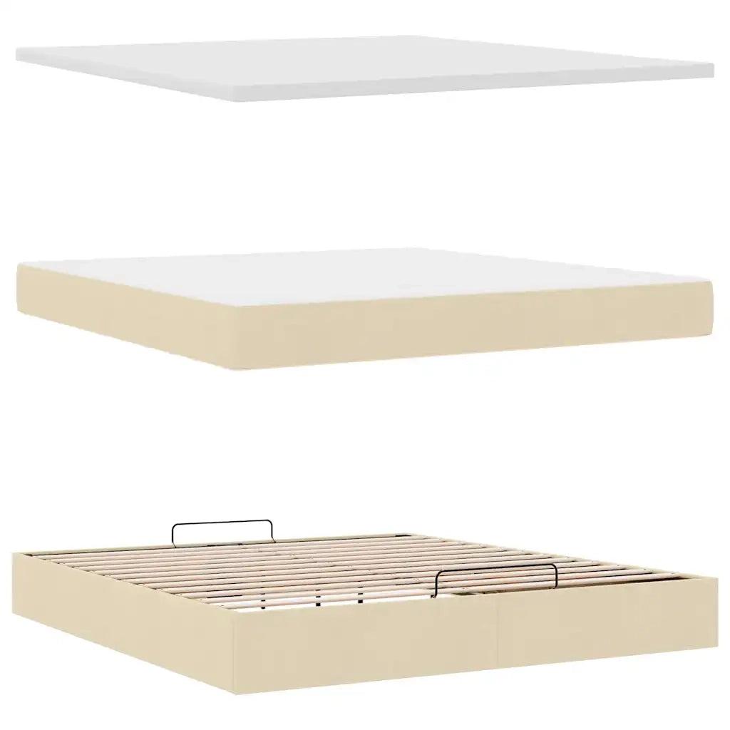 Struttura Letto Pouf con Materassi Crema 200x200 cm in Tessuto 3313104