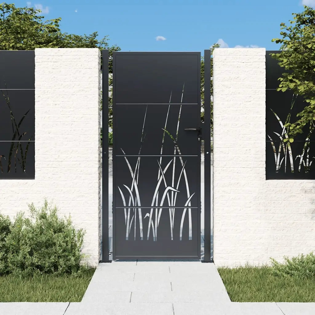 Cancello da giardino antracite 100x200 cm in acciaio design erba 153171