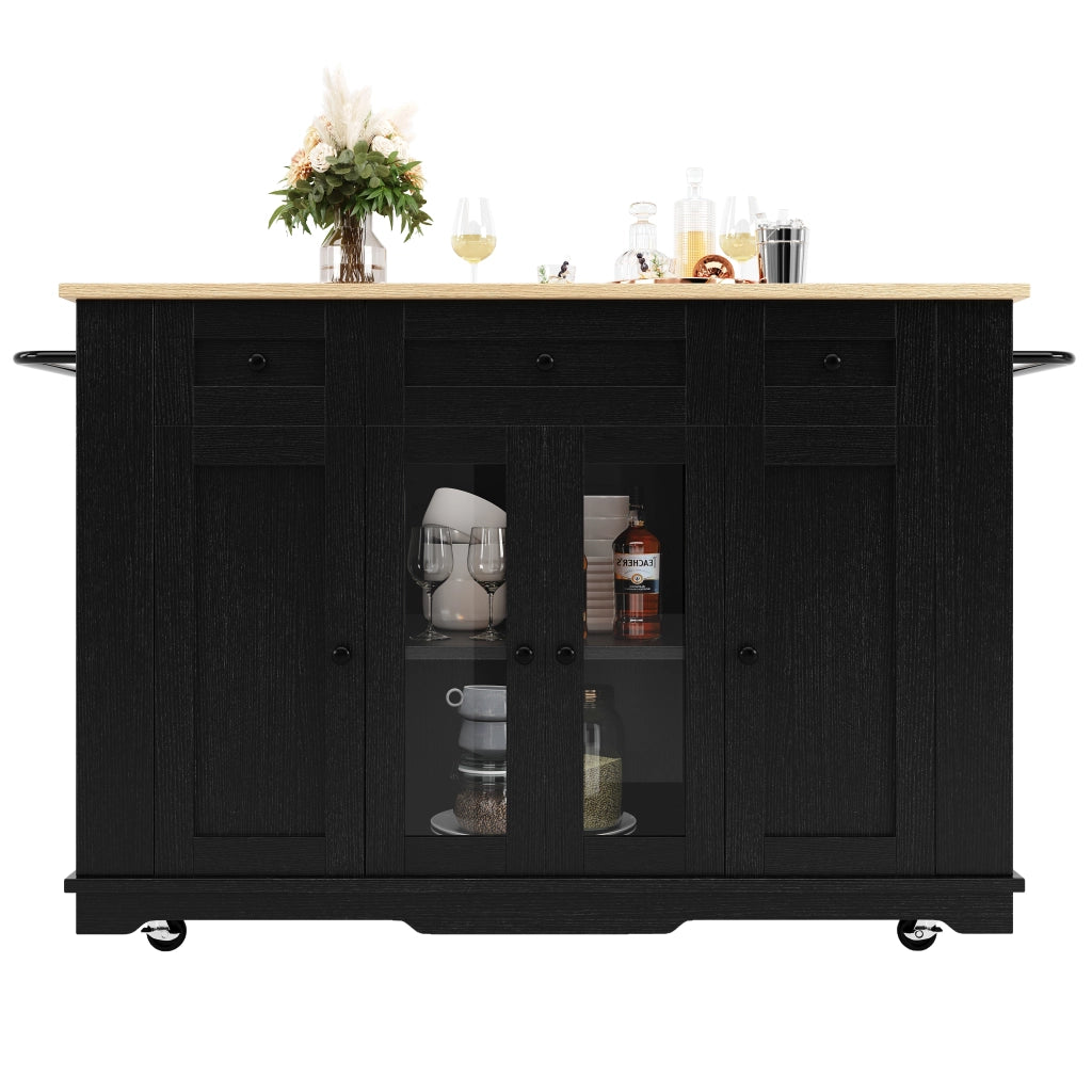Isola Cucina con Ante e Piano in Legno ¨C MINIMAL ¨C Nero, Vetro Temperato
