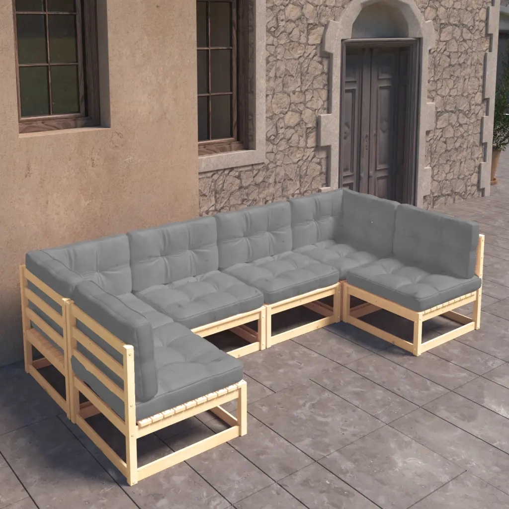 Set Divani Giardino 6 pz con Cuscini in Legno Massello di Pino 3077174