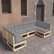 Set Divani Giardino 6 pz con Cuscini in Legno Massello di Pino 3077174