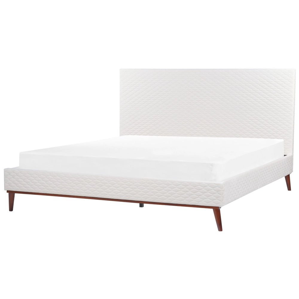 Letto imbottito in velluto bianco sporco 180 x 200 con struttura imbottita a nido d'ape trapuntato stile classico