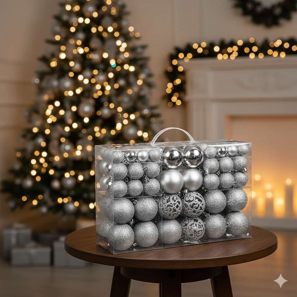 Confezione 100 x Palline Natale Colore Silver Diametro 3/4/6 cm Addobbi Natalizi