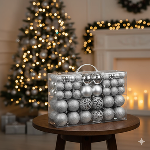 Confezione 100 x Palline Natale Colore Silver Diametro 3/4/6 cm Addobbi Natalizi