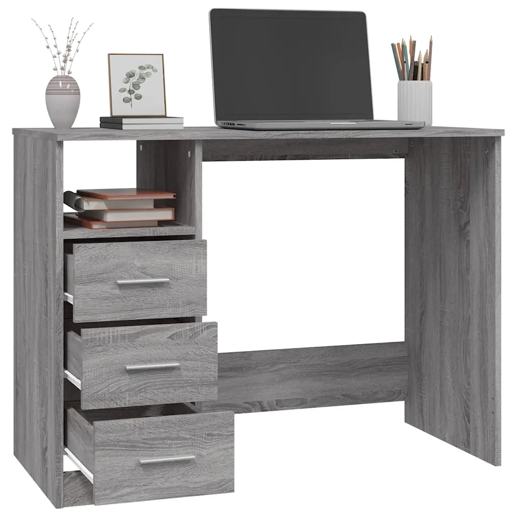 Scrivania Cassetti-Scrivanie per ufficio e studio Grigio Sonoma 102x50x76 cm Legno Multistrato