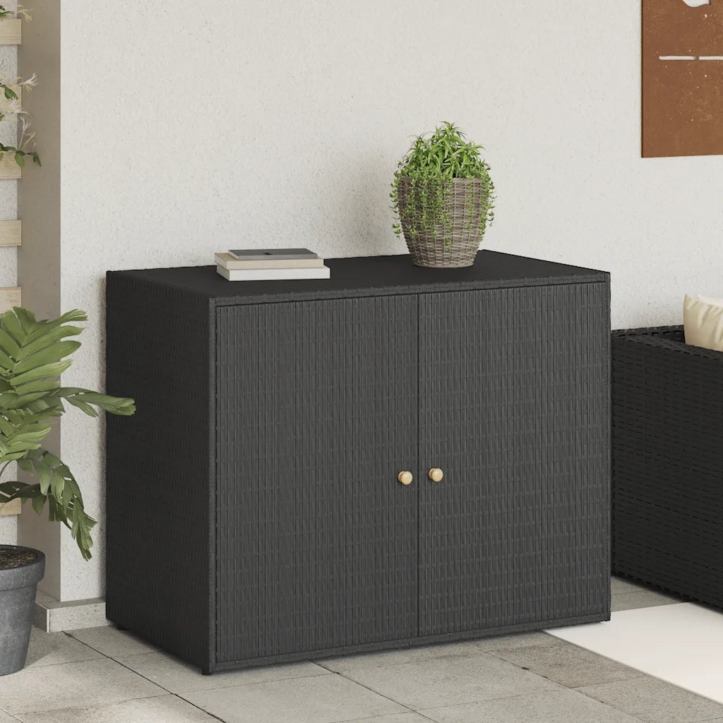 Mobile Portaoggetti da Giardino Nero 100x55,5x80 cm Polyrattan