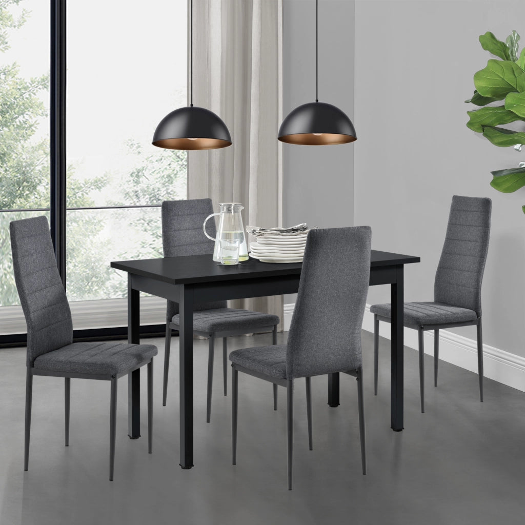 [en.casa] Arredo Sala da Pranzo Tavolo 120 x 60 x 75 cm MDF Nero con 4 Sedie Imbottite 96 x 43 x 52 cm Acciaio Poliestere Grigio