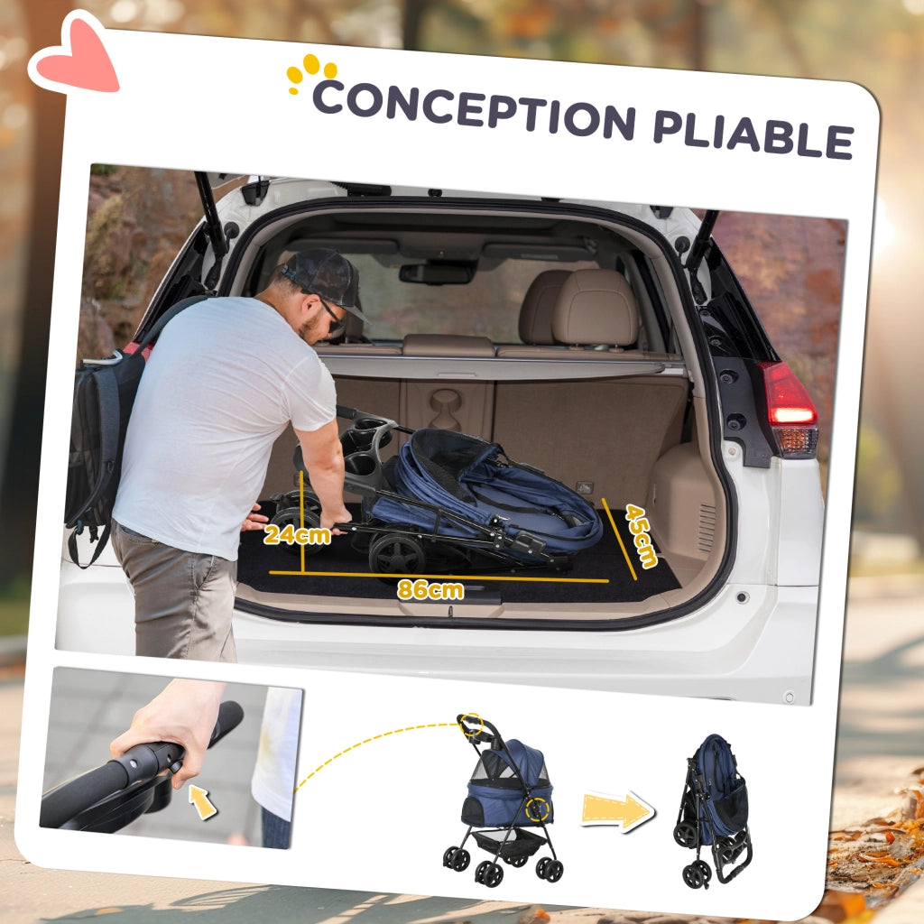 Carrello pieghevole per animali ¨C zephmum ¨C Blu, Tessuto Oxford 300D impermeabile, 4 ruote