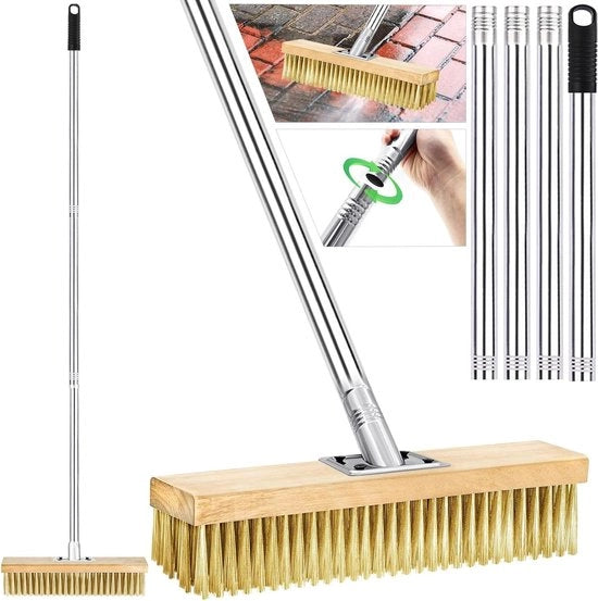 Bezem a filo con manico telescopico per rimozione muschio e erbacce - Robusto e duraturo - 150 cm - Adatto per strade, terrazze e soffitti