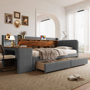 Letto singolo 90x200 cm grigio con scrivania, USB-C e cassetti