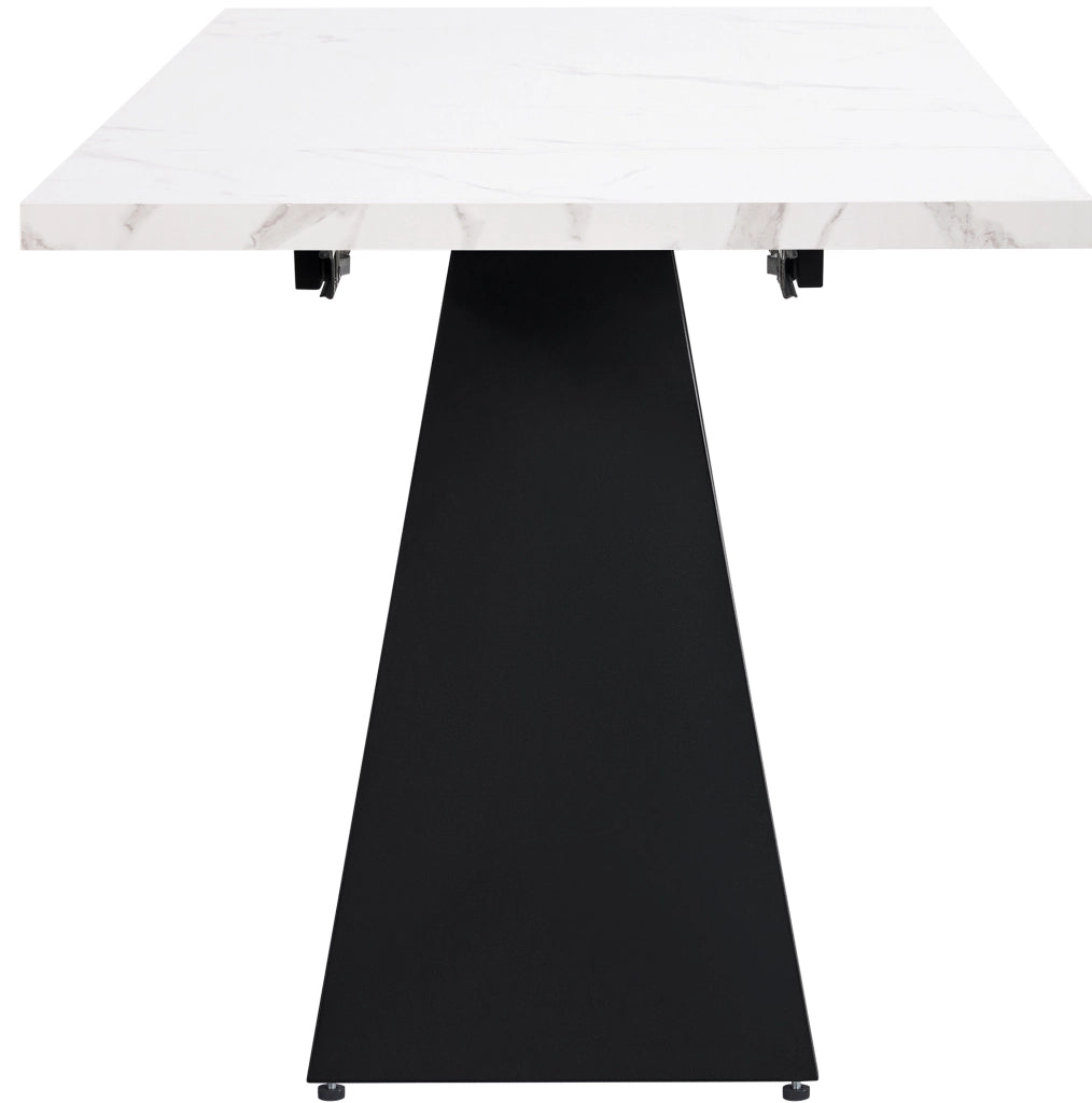 Tavolo da pranzo allungabile 99-159x74x77 cm con piano in MDF effetto marmo; bianco e nero