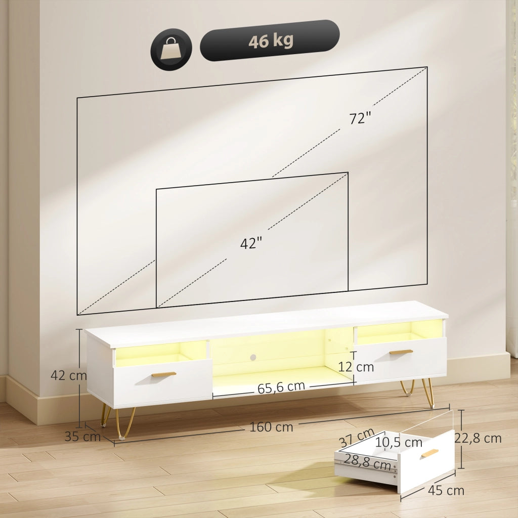 Mobile TV con Luci LED Multicolore ¨C Zephmum ¨C Bianco 160x35x42cm