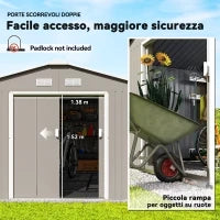 Casetta da Giardino con Porte Scorrevoli e Tetto Inclinato, in Acciaio, 340x386x200 cm, Grigio