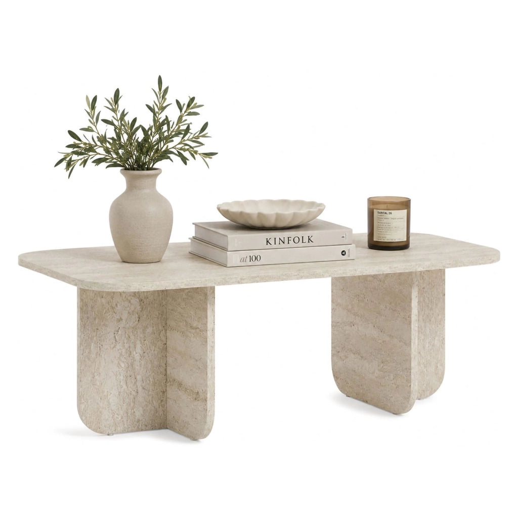 Nomeva, Tavolino da Salotto Forma Rettangolare, 120x60x41h cm Bianco Marmo