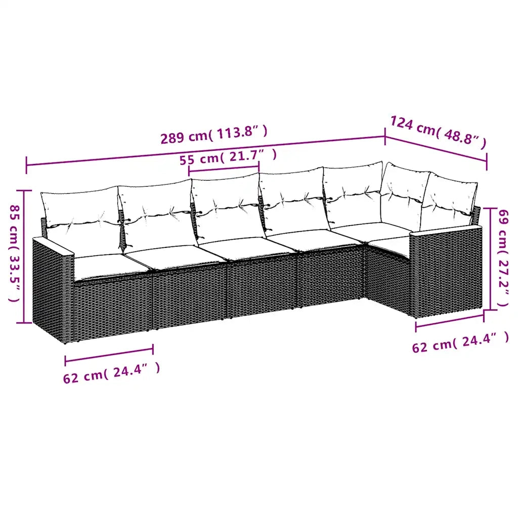 Set Divani da Giardino 6 pz con Cuscini Grigio in Polyrattan 3225991