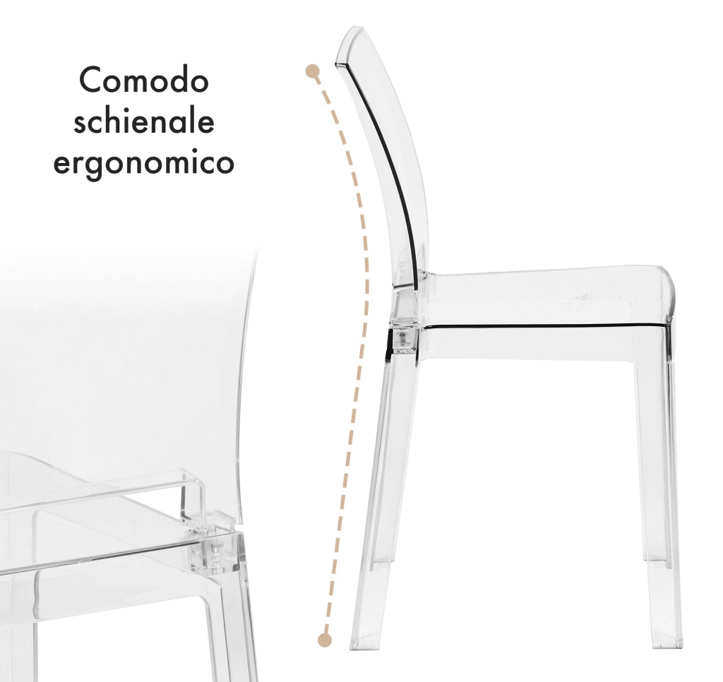 Set Di 4 Sedie Cucina In Policarbonato Trasparenti Seduta Ergonomica Schienale Curvato Sedia Trasparente Casa Cucina Sala Bar Ristoranti Matrimoni Eventi Solide Resistenti Design Moderno