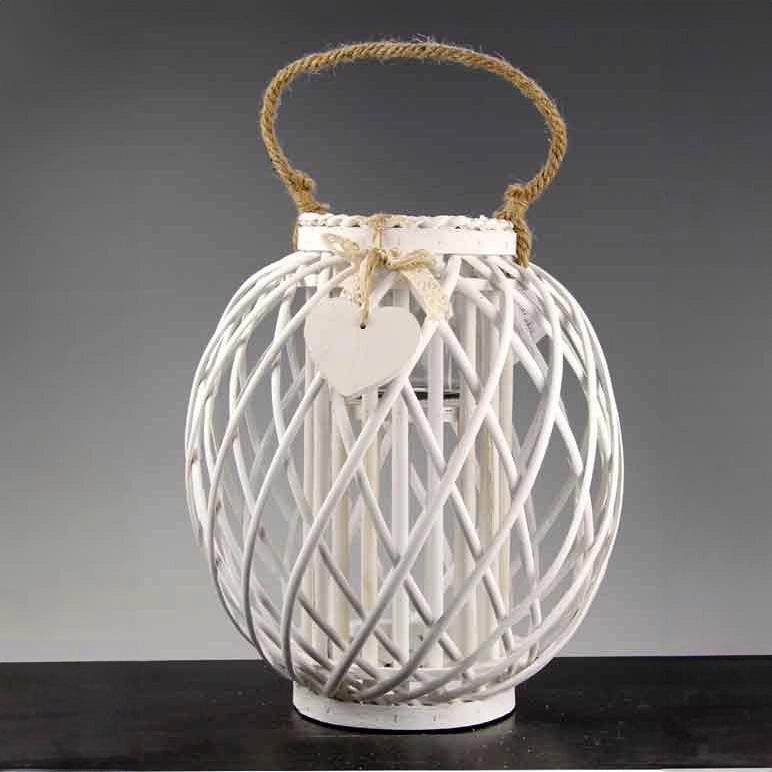 LANTERNA PORTA CANDELA BIANCA INTRECCIO BAMBU 16X 35CM