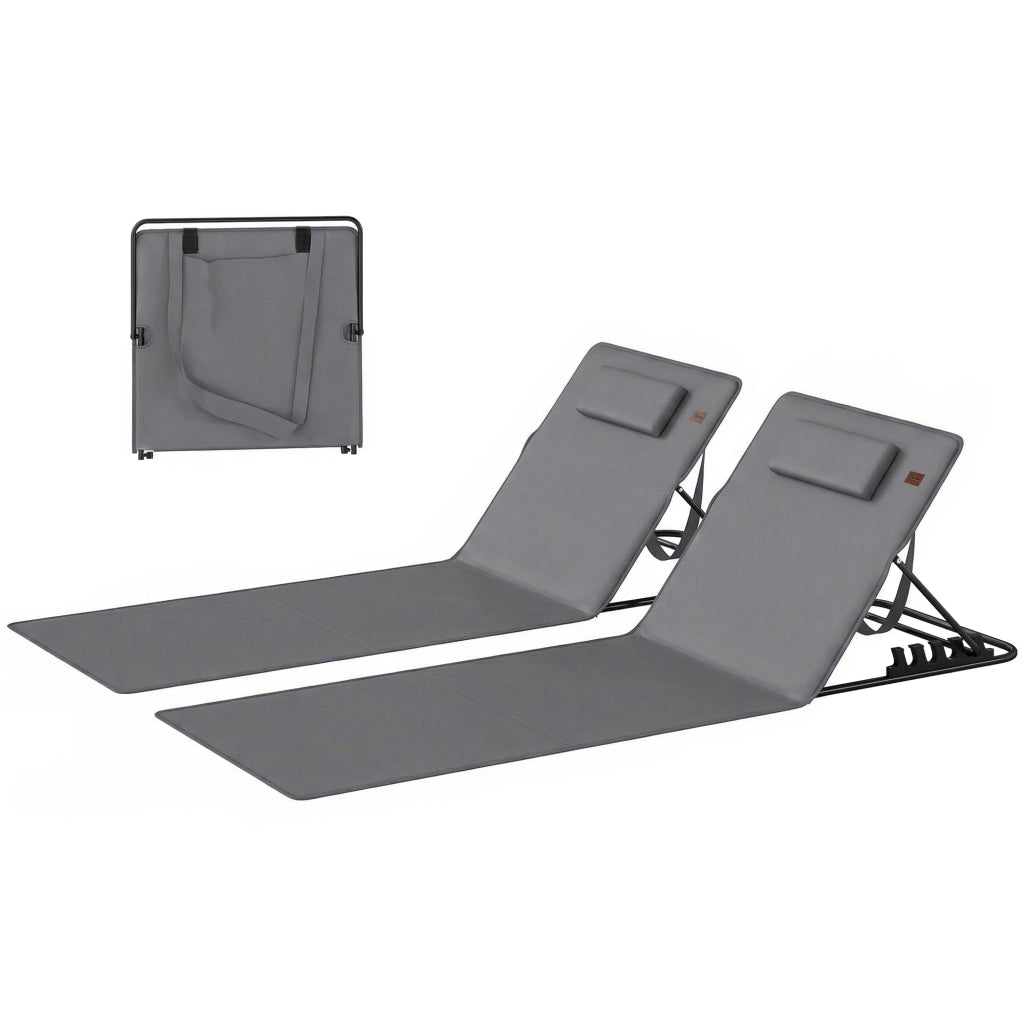 Set 2 Lettini da Spiaggia Pieghevoli con Schienale Regolabile e Cuscino ¨C Zephmum ¨C Grigio
