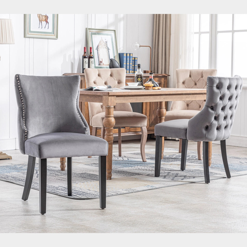 SEDIA Imbottita 50 cm Velluto Grigio con gambe in legno massello