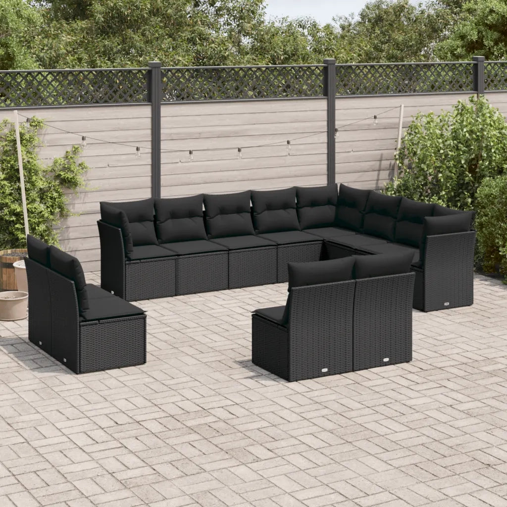Set Divani da Giardino 12 pz con Cuscini Nero in Polyrattan 3250304