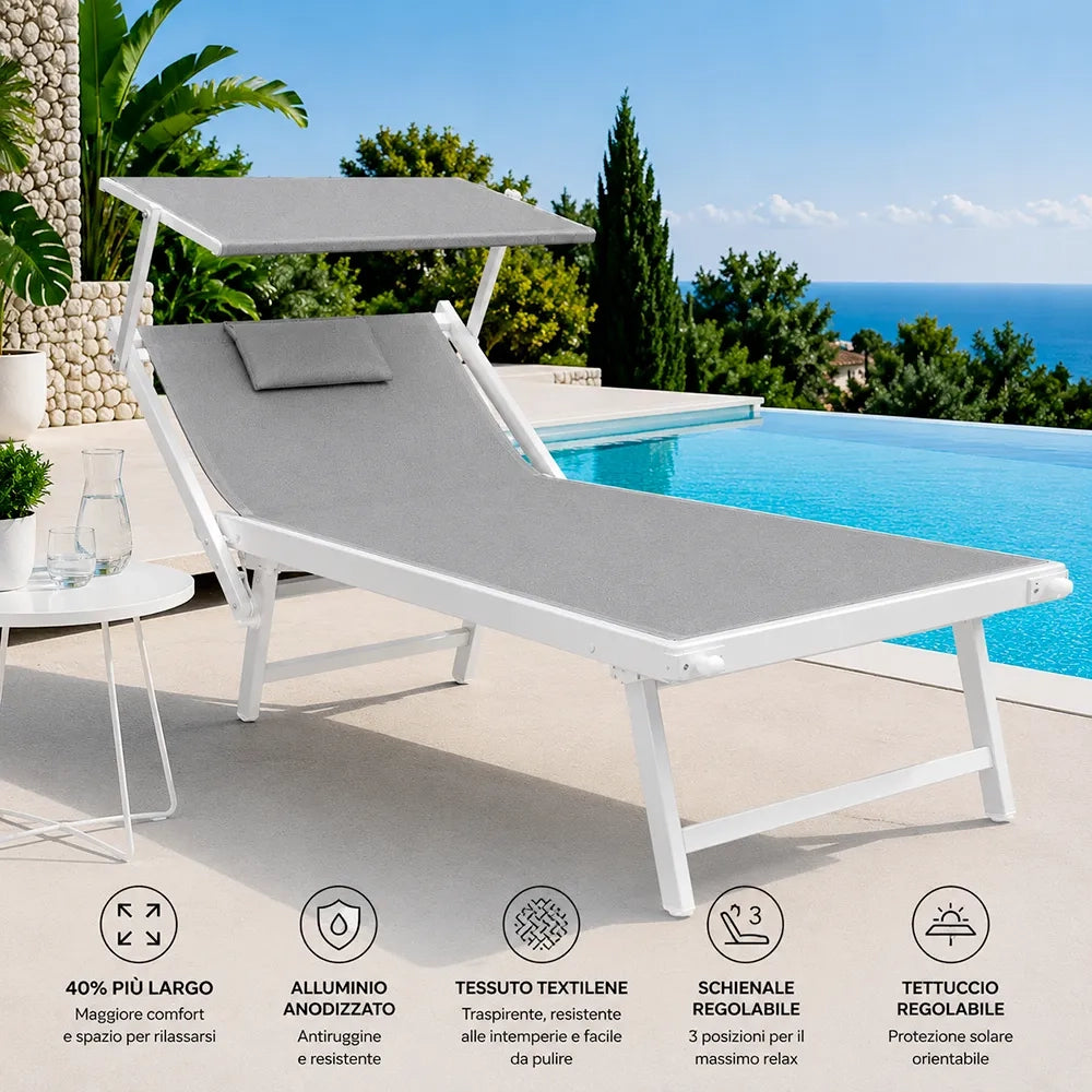 Lettino Mare L-Mediterraneo PLUS - Grigio/Bianco