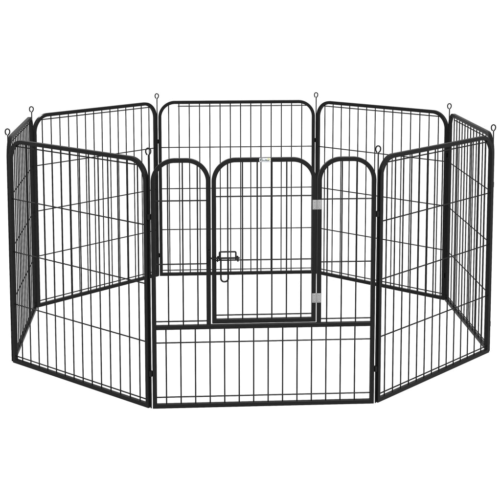 EasyComfort Recinto per Cani di Piccola Taglia a 8 Pannelli Modulabili da 80x1.5x80 cm, Box per Cani e Cuccioli Pieghevole con Porta in Acciaio con 8 Picchetti, Nero