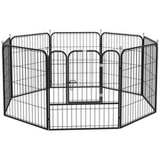 EasyComfort Recinto per Cani di Piccola Taglia a 8 Pannelli Modulabili da 80x1.5x80 cm, Box per Cani e Cuccioli Pieghevole con Porta in Acciaio con 8 Picchetti, Nero