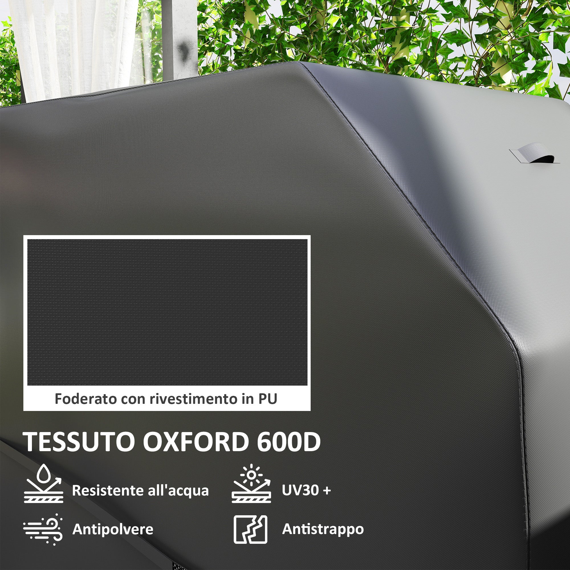 Copertura per Barbecue Rettangolare 147x61x122 cm Impermeabile e Antivento in Tessuto Oxford 600D UPF30+ Nero