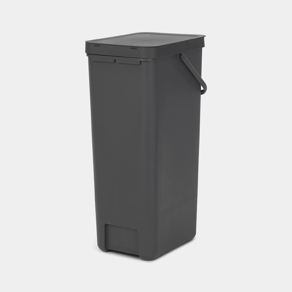 Brabantia 251047 Sort and Go Pattumiera 40 L Coperchio Stay Open Maniglia di Trasporto Riciclabile al 100% colore Grigio