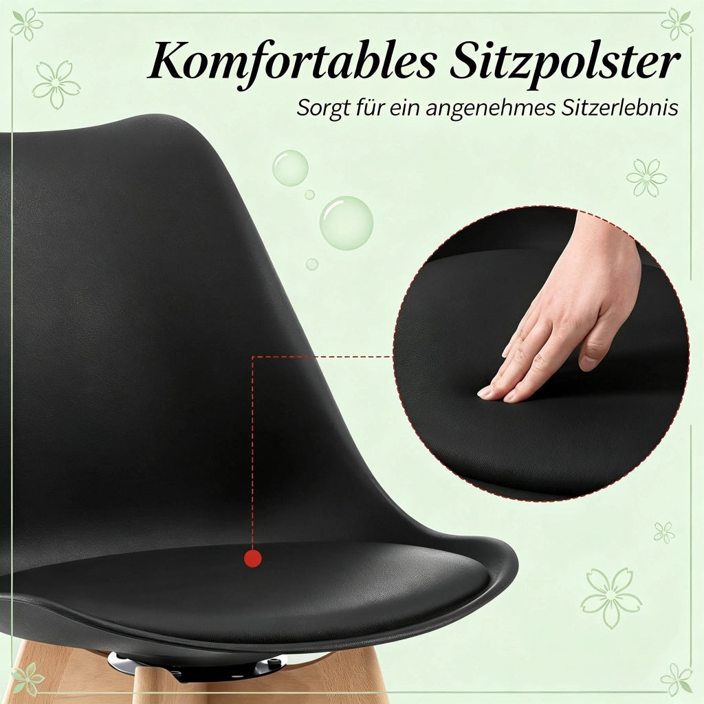 SEDIA Girevole 360° 83 cm in Similpelle Nera e Legno Massello Set da 4 pezzi