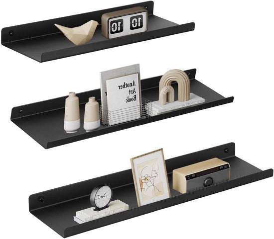 Set di mensole metalliche da parete da 3 mensole fluttuanti - stile industriale per decorazione cornici foto oggetti da decorare - 6 viti incluse - diverse disposizioni - nero