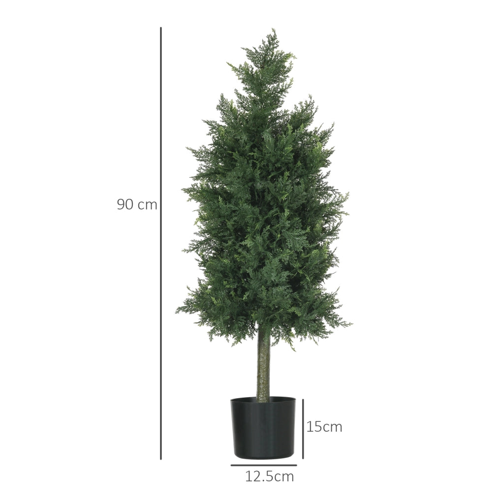 Set 2 Piante Finte in Vaso ¨C zephmum ¨C Verde, Plastica PP, Acciaio, Cemento, PE, 38x12.5x90 cm