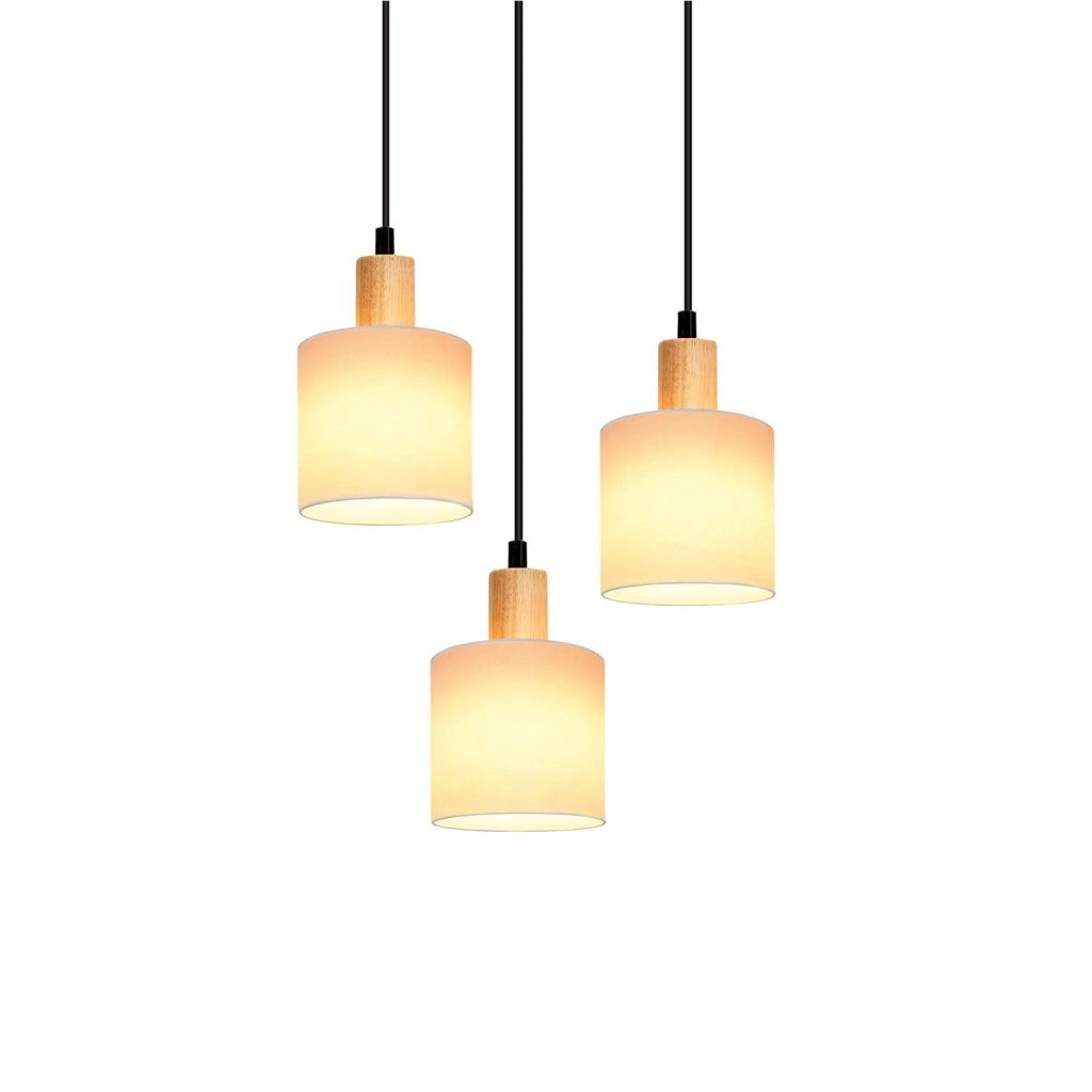 Lampada a sospensione ZMH legno bianco diametro 20 cm E14 stile retr¨° 3 lampadine rotonde per sala da pranzo e cucina