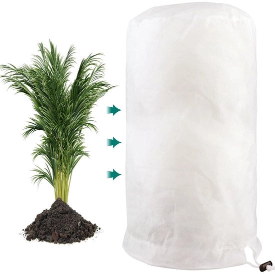 Copertura invernale per piante 60x80cm Copertura invernale per piante in vaso Protezione dal gelo, respirante Scarpa per piante riciclabile con corda per tirare per piante di balcone - bianco, 1 pezzo
