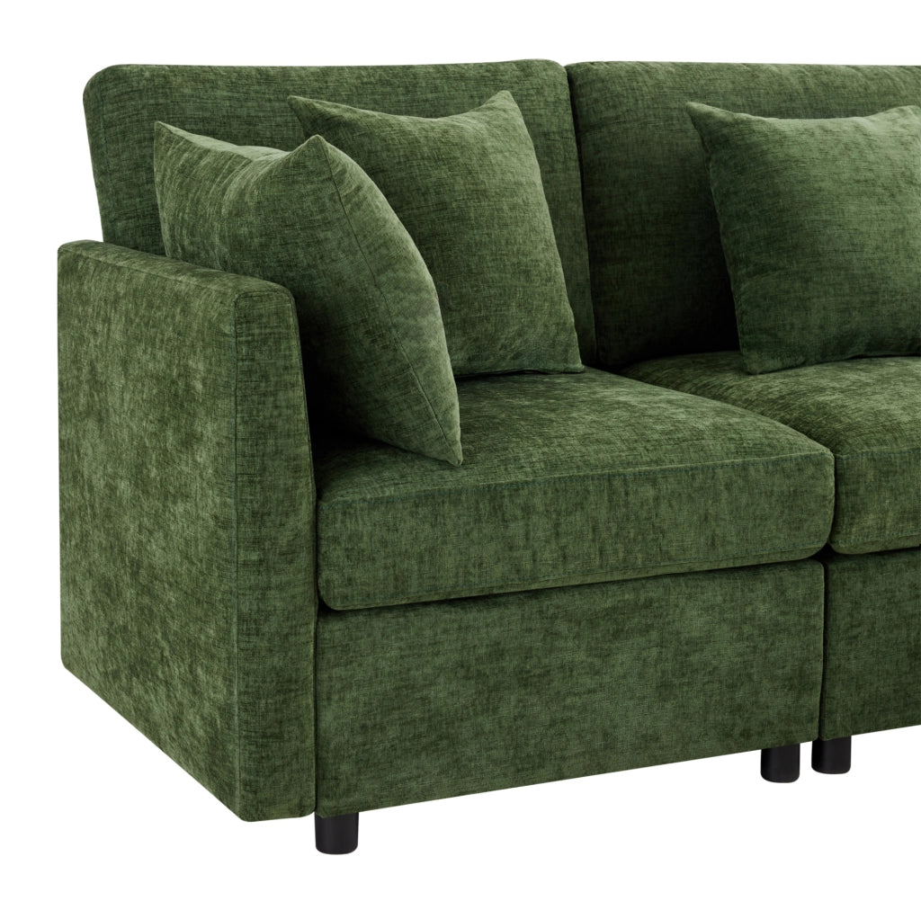 Sofà modulare in chenille con 2 pouf e 6 cuscini, forma a U o L, 278x161x81 cm, per salotto e area living
