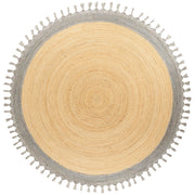 Tappeto Beige e Grigio Rotondo 200 cm Boho Rustico Spirale Intrecciato Fatto a mano Juta Naturale Camera da letto Soggiorno