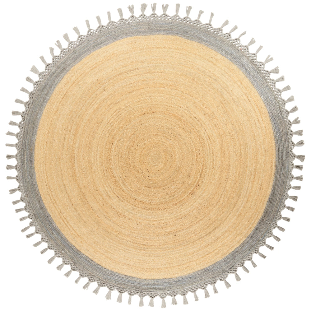 Tappeto Beige e Grigio Rotondo 200 cm Boho Rustico Spirale Intrecciato Fatto a mano Juta Naturale Camera da letto Soggiorno