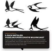 Decorazione per parete metallica 5 pezzi - Sticker per finestra 3D - Uccelli neri - Tema natura - Materiale acrilico